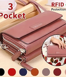 cheap -Women's Crossbody Bag Wallet Shoulder Bag Mobile Phone Bag PU Leather Office Shopping Daily Zipper Adjustable Durable Solid Color Letter Dark Brown Black Pink
