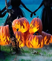 economico -lanterna di zucca di halloween jack-o-lantern alimentata a batteria con fiamma illuminata zucca bomboniera decorazione da giardino esterno