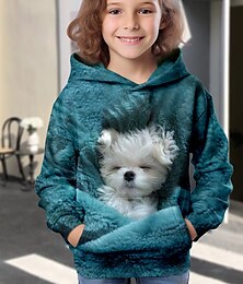 cheap -Girls' 3D Dog Hoodie Pullover Long Sleeve 3D Print Fall Winter Active Fashion Cute Polyester Kids 3-12 Years Outdoor Casual Daily Regular Fit
