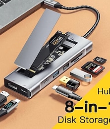 abordables -Hub usb 8 en 1 avec fonction de stockage sur disque, station d'accueil pour ordinateur portable, compatible usb type-c vers hdmi, pour macbook pro air m1 m2, nouveauté 2023