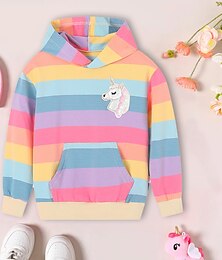 abordables -Kids Girls' Hoodie Heart Rainbow Unicorn Long Sleeve Pocket Fall Winter Active Fashion Streetwear Cotton Outdoor Casual Regular Fit