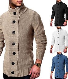 billige -Herre Cardigan Genser Høst genser Tykk Strikke Vanlige topper Lomme Beskåret عادي Høy krage Oppvarminger Moderne Moderne Dagligdagstøy Ut på byen Klær Vinter Svart Hvit S M L