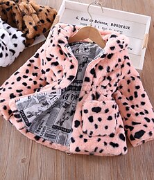 billiga -Barn Flickor Faux Fur Coat Färgblock Aktiv Ficka Skola Täcka Ytterkläder 2-8 år Vår Brunt leopardtryck Rosa leopardtryck Brun ko mönster