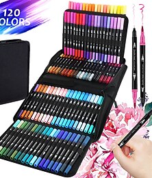abordables -Ensemble de stylos à aquarelle avec crochet à tête souple, 120 couleurs, double tête, fournitures d'art et de peinture, matériel de peinture pour enfants