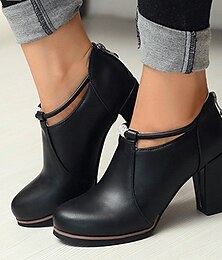 preiswerte -Schwarze Damenstiefeletten mit Schnallendetail und hohem Blockabsatz – stilvoll und bequem für die Arbeit, Partys und Freizeitausflüge