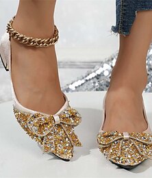 cheap -Wedding Shoes for Bride Bridesmaid Women Closed Toe Pointed Toe Beige Blue Black PU Flats with Glitter Sequin Bowknot Flat Heel Wedding Party Valentine's Day Bling Bling Shoes Luxurious Fashion