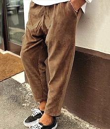 cheap -Men's Corduroy Pants Winter Pants Trousers Cropped Pants Casual Pants Drawstring Elastic Waist Straight Leg Solid Color Comfort Warm Casual Daily Streetwear Corduroy Sports Fashion Loose Fit Black