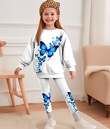 cheap -Girls' 3D Butterfly Sweatshirt & legging Set Long Sleeve 3D Print Fall Winter Active Fashion Daily Polyester Kids 3-12 Years Crew Neck Outdoor Date Vacation Regular Fit