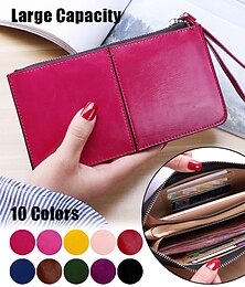 cheap -Women's Wallet Wristlet Credit Card Holder Wallet PU Leather Outdoor Daily Holiday Zipper Large Capacity Waterproof Lightweight Solid Color 066 pink 066 black 066 red
