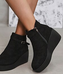 cheap -Women's Boots Platform Boots Plus Size Height Increasing Shoes Daily Solid Color Booties Ankle Boots Winter Platform Fashion Minimalism Suede Zipper Black