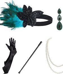 preiswerte -1920er Der große Gatsby Outfits Hochzeitsgast Kostüm Damen Hochzeitsempfang Junggesellinnenabschiedsparty Handschuhe Ohrringe Halskette Ganzjahres