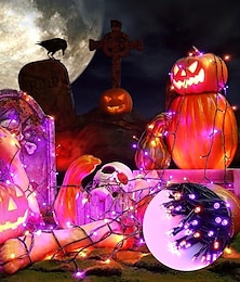 abordables -Cadena de luz naranja púrpura de halloween 8 funciones interior y exterior Cadena de luz decorativa de halloween enchufe de seguridad de bajo voltaje 10 metros 100 luces 20 metros 200 luces 30 metros