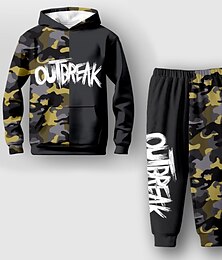 cheap -Boys 3D Camo Hoodie & Pants Set Letter Long Sleeve 3D Printing Fall Winter Active Fashion Cool Polyester Kids 3-12 Years Outdoor Street Vacation Regular Fit