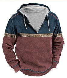 economico -Per uomo Felpa con cappuccio Felpe con cappuccio e zip Vino Blu marino Marrone Beige Con Cappuccio Blocco di colori Sport & Outdoor Quotidiano Ferie Poliestere Vintage Cool Casual Primavera & Autunno