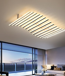cheap -Rectangular Geometric LED Ceiling Lamp 12/15 Head Dimmable Chandelier for Bedroom Livingroom,Dimmable Flush Mount Ceiling Light,Modern Linear LED Ceiling Lights Fixture-Wave 110-240V