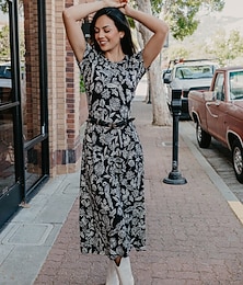 abordables -robe longue à fleurs à col ras du cou