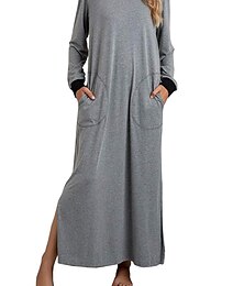 billiga -kvinnors pyjamas nattlinne nattskjorta klänning lapptäcke enkel avslappnad mjuk hem daglig säng spandex varm andas v wire långärmad ficka sommar vår hem outfits