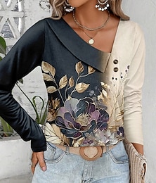 cheap -Women's Shirt Blouse Floral Button Print Casual Holiday Fashion Long Sleeve V Neck Pink Spring &  Fall
