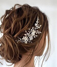 お買い得  -1 個の花嫁の結婚式のヘアコームパール光沢のあるラインストーンの花のヘアピースラインストーンブライダルヘアアクセサリー女性のための