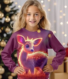 cheap -Girls' 3D Deer Sweatshirt Pullover Long Sleeve 3D Print Fall Winter Fashion Streetwear Adorable Polyester Kids 3-12 Years Crew Neck Outdoor Casual Daily Regular Fit