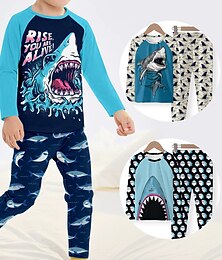 abordables -Garçon 3D Requin Ensembles de pyjama manche longue 3D effet Automne Hiver Mode Frais du quotidien Enfants 3-12 ans Col Ras du Cou Intérieur Casual Standard