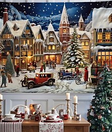 ieftine -decorațiuni de Crăciun tapiserie suspendată alb iarnă Crăciun Moș Crăciun arta de perete tapiserie mare decor mural fotografie fundal pătură perdea acasă dormitor sufragerie