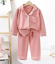 economico -Bambino Da ragazza Set pigiama Manica lunga SY01-pigiama rosa chiaro Giallo Verde chiaro Tinta unica Pulsante Primavera Autunno Attivo Interni 7-13 anni