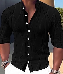 baratos -camisa masculina geometria gráfica gola preto branco verde escuro marrom azul escuro ao ar livre rua manga longa impressão roupas vestuário moda streetwear designer casual