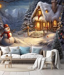 levne -vánoční dekorace závěsný gobelín sněhulák sníh zima říše divů nástěnné umění Vánoce velký gobelín nástěnná malba výzdoba fotografie pozadí přikrývka opona domácí ložnice dekorace obývacího pokoje