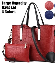 olcso -Női Kézitáska Crossbody táska Válltáska Boston táska PU bőr Szabadtéri Iroda Bálint nap Gombok Cipzár Nagy kapacitás Vízálló Könnyű Tömör szín Színes Krokodil lilásvörös Fekete Sötétkék
