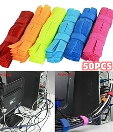 economico -Fascette per cavi in velcro riutilizzabili da 50 pezzi, avvolgicavo con gancio e anello, cinturino in nylon per strumenti di gestione dei cavi
