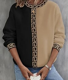 abordables -Sudadera para mujer, jersey con bloques de color, ropa deportiva informal, ropa deportiva activa, cuello redondo, manga larga, top microelástico, caída&amp;Tejido suave, transpirable y cómodo para el