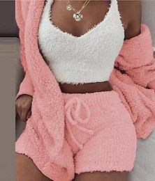 billige -Dame Varm Gave Pyjamas Sett Hjem Fest Gate Valentinsdag Polyester Plysj Enkel Myk Sport Stropp Topp Shorts Høst Langermet Ermeløs