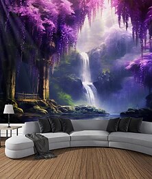 お買い得  -紫色の庭のタペストリー壁アート大型タペストリー壁画装飾写真の背景毛布カーテン家の寝室のリビングルームの装飾藤の花の滝