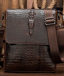 voordelige -Vintage lederen schoudertas krokodil patroon crossbody tas voor werk woon-werkverkeer zakelijke tas man cadeau