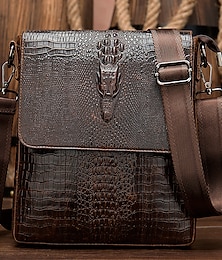 voordelige -Vintage lederen schoudertas krokodil patroon crossbody tas voor werk woon-werkverkeer zakelijke tas man cadeau