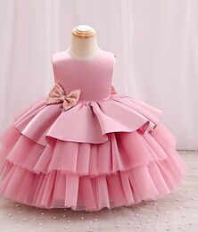 cheap -Toddler Girls' Party Dress Solid Color Sleeveless Performance Wedding Tie Knot Active Adorable Polyester Knee-length Party Dress Pink Princess Dress Summer Spring 3-7 Years Pink Red Sky Blue