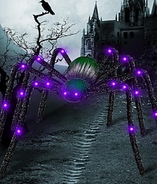 levne -Halloween dekorace LED pavouk venkovní, svítící halloweenské pavoučí dekorace ohýbatelný umělý pavouk se zadním gradientním světlem, halloweenská dekorace pro domov, zahradu, kostýmy, večírky, zahradu, trávník