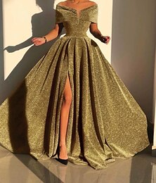 preiswerte -A-Linie Abendkleid Funkeln  Glanz Kleid Formelles Herbst Gerichtstraining Ärmellos Schulterfrei Pailletten mit Pailletten Schlitz Maskeradenkleid 2025