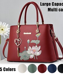 abordables -Femme Sac à main Sac bandoulière Sac d'épaule Sac Boston faux cuir Extérieur du quotidien Vacances Pendentif Fermeture Grande Capacité Etanche Durable Couleur unie Broderie Fleur Noir Blanche Rouge