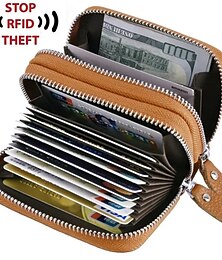 economico -Portamonete in pelle con blocco RFID zip metalliche dorate borsa concertina per 9 carte di credito portamonete da 4 tasche