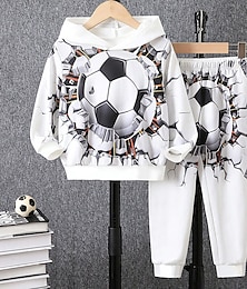 cheap -Boys 3D Football Hoodie & Pants Set Long Sleeve 3D Printing Fall Winter Active Fashion Cool Polyester Kids 3-12 Years Outdoor Street Vacation Regular Fit