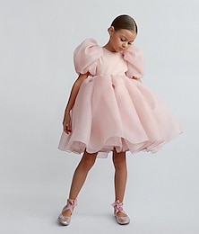 ieftine -rochie de fată cu flori copii rochie de petrecere pentru fete culoare uni grafică mânecă scurtă performanță nuntă modă adorabilă zilnic bumbac rochie de petrecere primăvară toamnă 2-8 ani alb fildeș roz