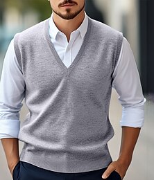cheap -Men's Sweater Vest Wool Sweater Pullover Sweater Jumper Jumper Ribbed Knit Regular Knitted Plain V Neck Vintage Stylish Work Daily Wear Clothing Apparel Winter Autumn Camel Wine M L XL
