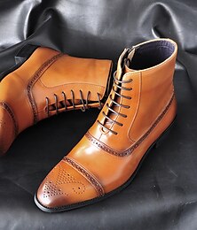 levne -pánské hnědé kotníkové boty z umělé kůže – vintage šněrovací design s detaily na konci křídel a odolnou podrážkou pro formální i neformální příležitosti
