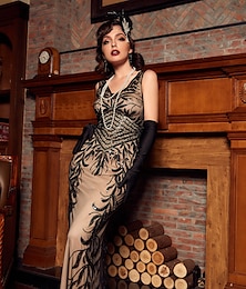 cheap -Retro Vintage Roaring 20s 1920s Flapper Dress Dress Christmas Party Dress The Great Gatsby Wedding Guest Sequins Women's Carnival Masquerade Wedding Wedding Guest Party / Evening Adults' Dress