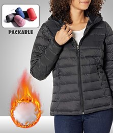 cheap -Women's Puffer Jacket with Hoodie Jacket Hiking Down Jacket Winter Outdoor Thermal Warm Packable Waterproof Windproof Jacket Top Full Length Visible Zipper Fishing Camping / Hiking / Caving