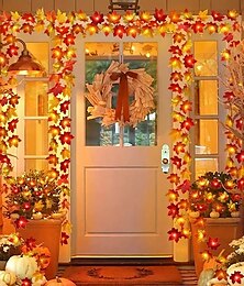 abordables -Guirlande de lanternes en feuille d'érable Guirlande de lanternes d'Halloween, d'automne, de Thanksgiving 6 m 40 LED 3 m 20 LED 1,5 m 10 LED Guirlande lumineuse décorative de jardin intérieur et extérieur alimentée par batterie ou USB