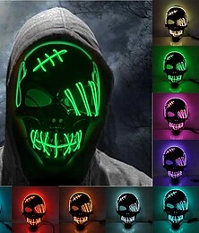 abordables -Masque lumineux d'halloween, masque de pirate squelette lumineux à led, masque d'halloween pour festival cosplay, accessoire d'halloween, cadeaux de carnaval
