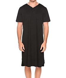 abordables -Hombre Pijamas Ropa de salón Pijama Camisa de dormir 1 pc Color puro Moda Confort Suave Hogar Cama Poliéster Transpirable Escote en V Manga Corta Básico Primavera Otoño Azul Piscina Negro